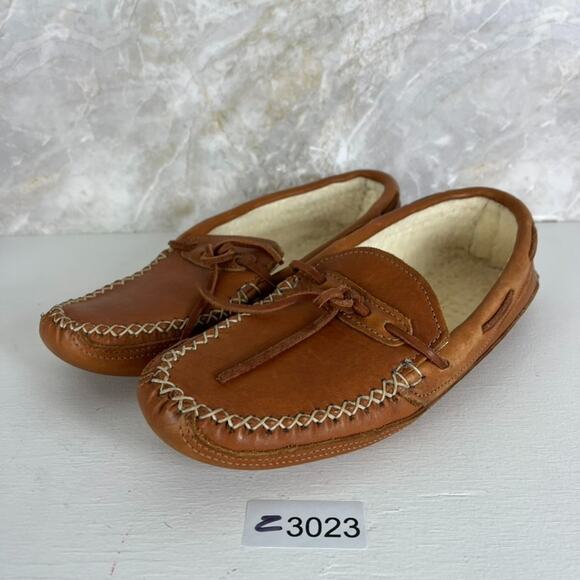 Orvis By Gokey Brown Leather Moccasin Style Slippers Men\'s 10 D Shearling Lined main image 6
